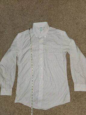 Brooks Brothers Blue Yellow Stripe Supima Cotton 14.5 32 Classic Fit Button Up